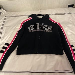 Adidas pink and black cropped hoodie